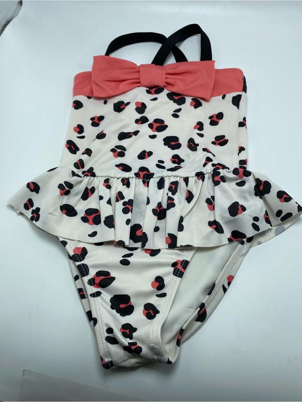 Gymboree Girls One-Piece Swimsuit in Cream, Black & Coral